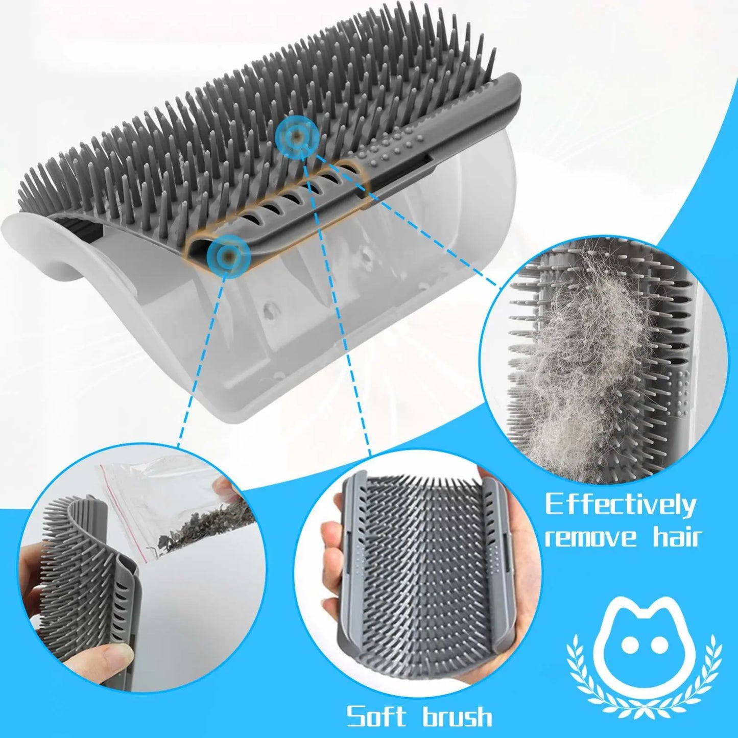 Cat Corner Scratcher Self Groomer without Catnip, 6.2In Soft Cat Face Scratcher Wall Corner Grooming Massage Combs for Long & Short Fur Cats, Fur Remover