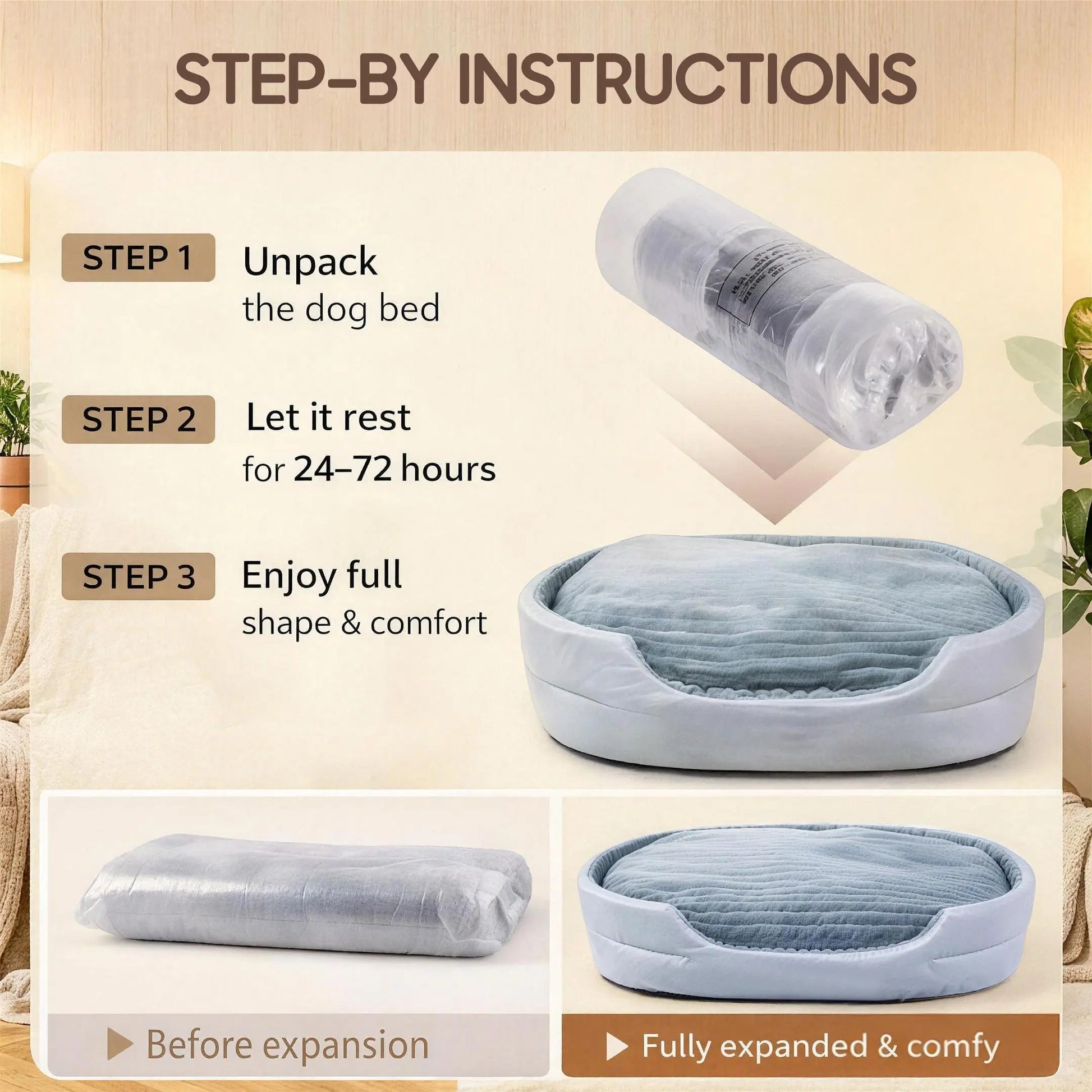 Comhoma Orthopedic Dog Bed & Cat Bed, 360° Bolstered Cuddler Pet Bed with Non-Slip Bottom, Granular Sponge Soft Washable Nest Bed for Small Medium Large Dogs & Cats, Multiple Sizes