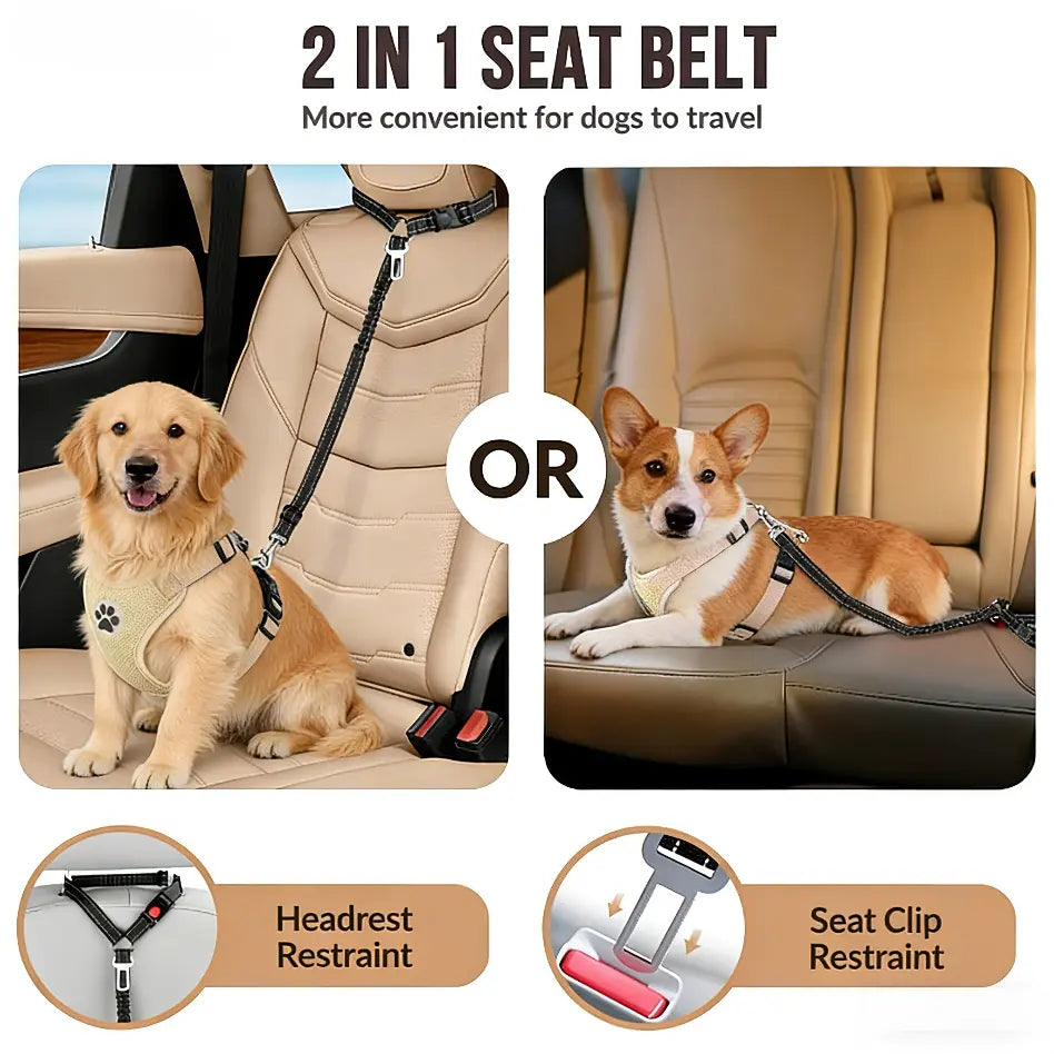 Adjustable Headrest Dog Car Safety Seat Belt – Multifunctional Leash for Secure Travel and Peace of Mind for Dog Owners