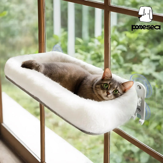 Folding Cat Hammock for Window - Cordless, Machine Washable Bed, Robust Metal Frame, Strong Suction Cups，Cat Window Perch for Cats and Small Dogs