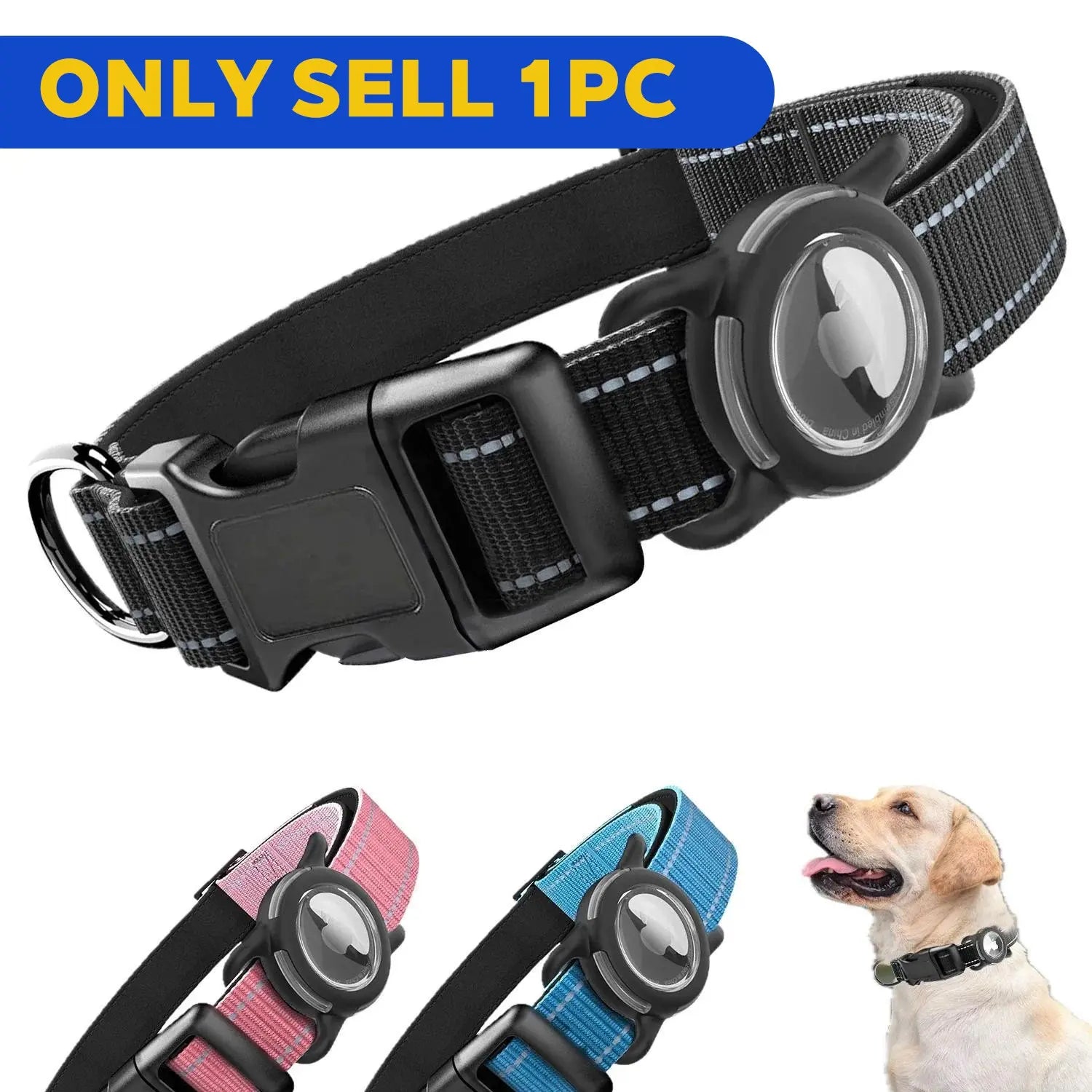 Airtag Dog Collar with Waterproof Airtag Case, Reflective Soft Padded & Safety Air Tag Pet Collar Adjustable for Large Dogs
