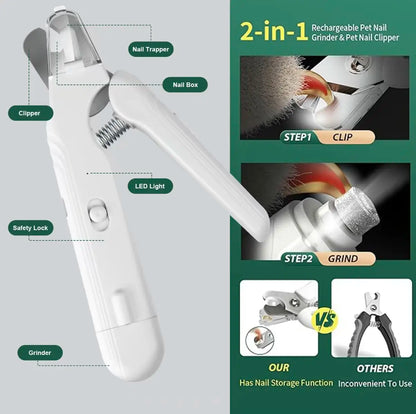 2-In-1 Pet Nail Clipper and Grinder, Ultra Quiet Electric Grooming Tool with LED Light, Rechargeable for Dogs & Cats of All Sizes, Low-Noise Motor for Safe Trimming Tiktokshopspringglowup