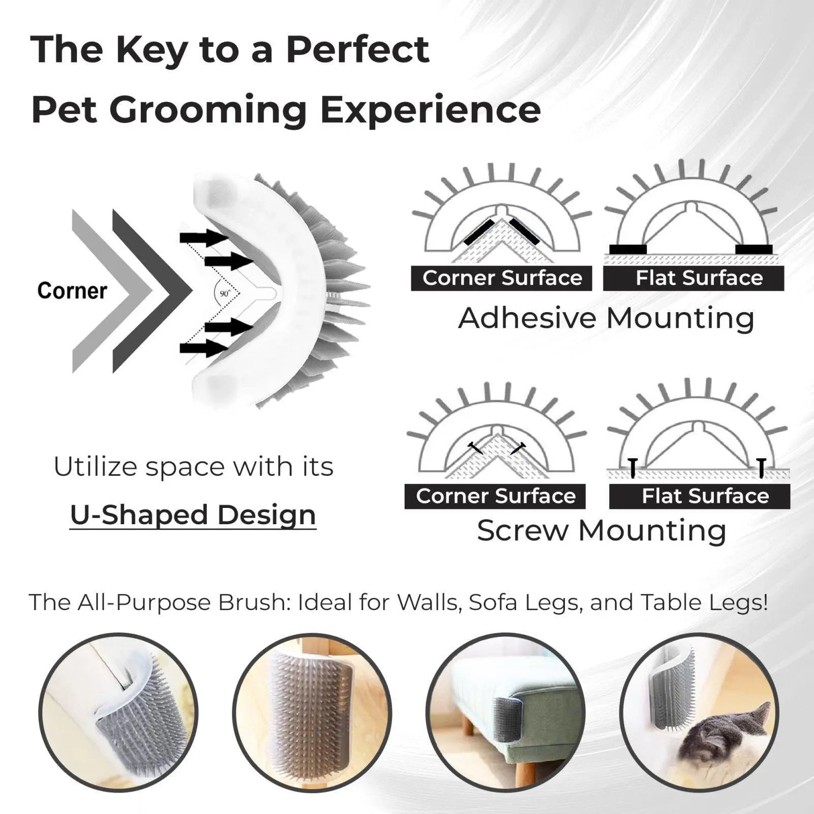 Cat Corner Scratcher Self Groomer without Catnip, 6.2In Soft Cat Face Scratcher Wall Corner Grooming Massage Combs for Long & Short Fur Cats, Fur Remover
